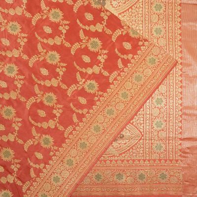 Banarasi Silk Kadwa Jaal Brick Red Saree