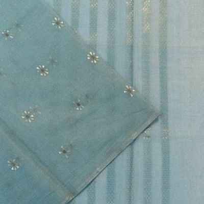 Handloom Cotton Tissue Floral Butta Pastel Blue Saree