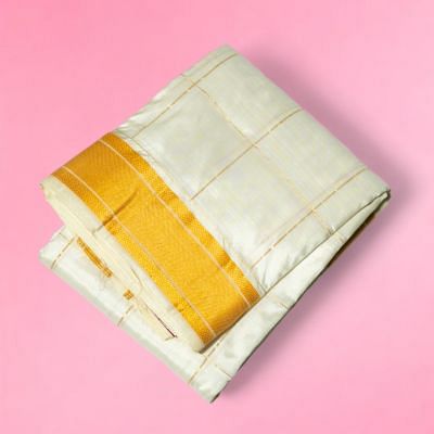 Kanchipuram Silk Checks White Dhoti With Kanduva