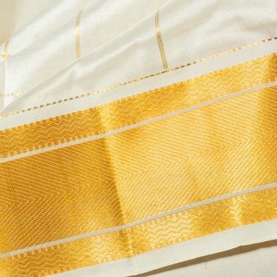 Kanchipuram Silk Checks White Dhoti With Kanduva