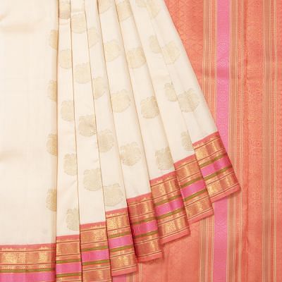 Classic Kanchipuram Silk Butta Cream Saree