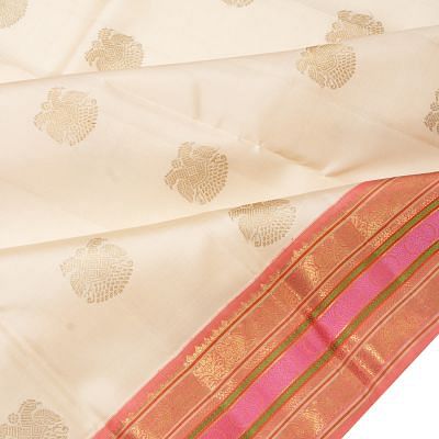 Classic Kanchipuram Silk Butta Cream Saree