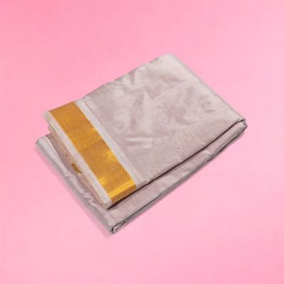 Kanchipuram Silk Tissue Plain Lavender Dhoti With Kanduva