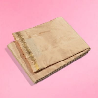 Kanchipuram Silk Plain Cream Dhoti With Kanduva