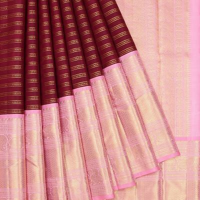 Kanchipuram Silk Horizontal Lines Brown Saree