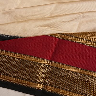 Kanchipuram Silk Twill Cream Saree With Ikat Border And Pallu