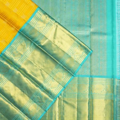 Kanchipuram Silk Checks And Butta Yellow Saree