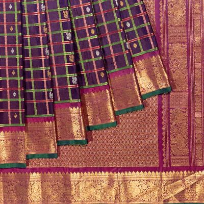 Gadwal Silk Checks And Butta Violet Saree