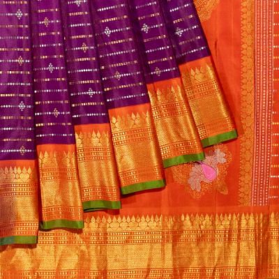 Gadwal Silk Horizontal Lines Purple Saree