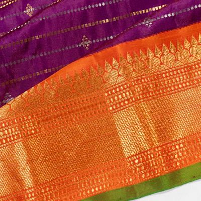 Gadwal Silk Horizontal Lines Purple Saree