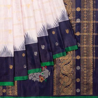 Gadwal Silk Horizontal Lines And Butta White Saree