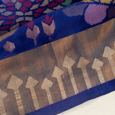 Uppada Silk All Over Jamdani Jaal Royal Blue Saree