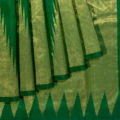 Kanchipuram Silk Plain Green Saree With Temples Border