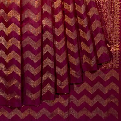 Kanchipuram Silk Zig Zag Lines Purple Saree