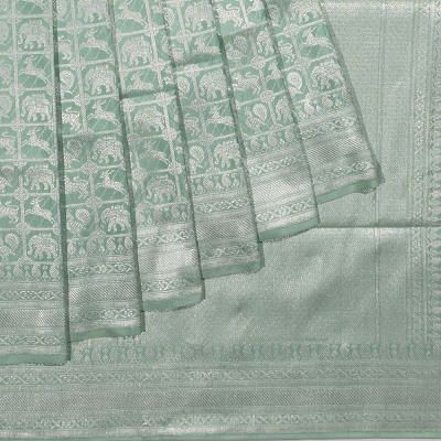 Banarasi Silk Checks And Butta Pista Green Saree