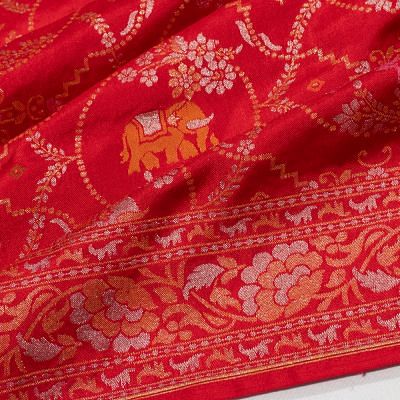 Banarasi Silk Brocade Raktambari Red Saree