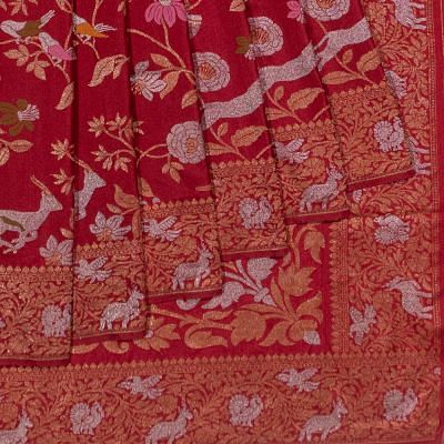 Banarasi Silk Brocade Raktambari Red Saree