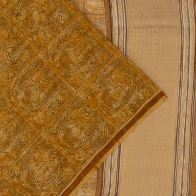 Chanderi Cotton Printed Mustard Yellow Saree