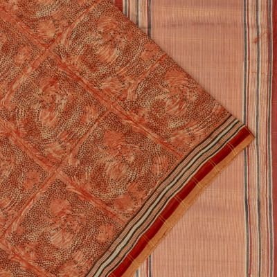 Chanderi Cotton Checks And Printed Brown Saree