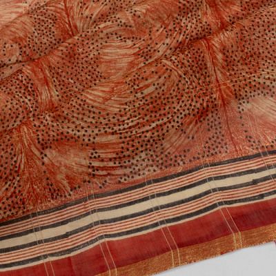 Chanderi Cotton Checks And Printed Brown Saree