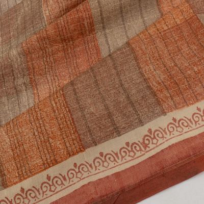 Chanderi Cotton Tissue Half And Half Brown And Grey Saree