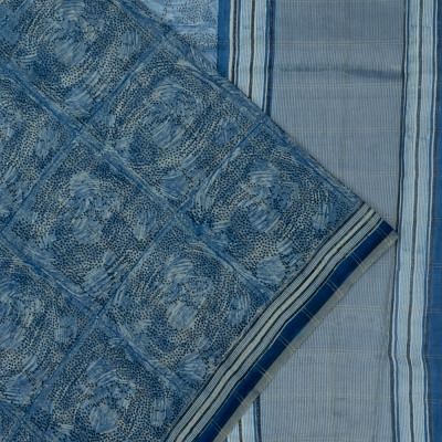 Chanderi Cotton Checks And Printed Royal Blue Saree