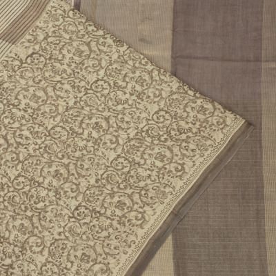 Chanderi Cotton Tissue Half And Half Grey And White Saree