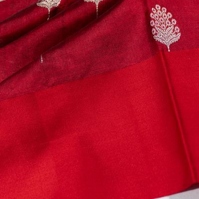 Chanderi Silk Zari Butta Maroon Saree