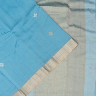 Banarasi Katan Silk Half And Half Jaal And Butta Sky Blue Saree