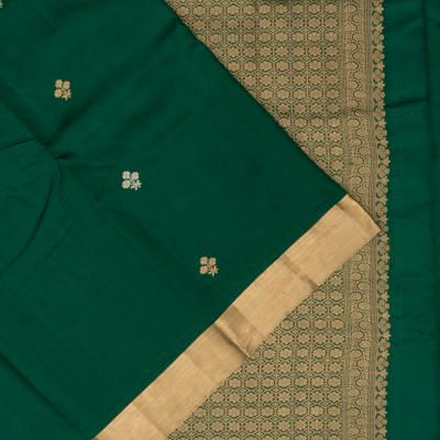 Banarasi Katan Silk Half And Half Jaal And Butta Dark Green Saree