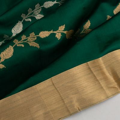 Banarasi Katan Silk Half And Half Jaal And Butta Dark Green Saree