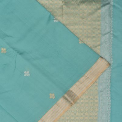 Banarasi Katan Silk Half And Half Jaal And Butta Sky Blue Saree