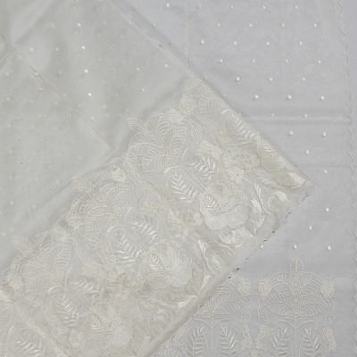 Organza Embroidery Butta White Saree With Scallop Border