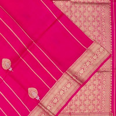 Banarasi Katan Silk Vertical Lines And Butta Rani Pink Saree