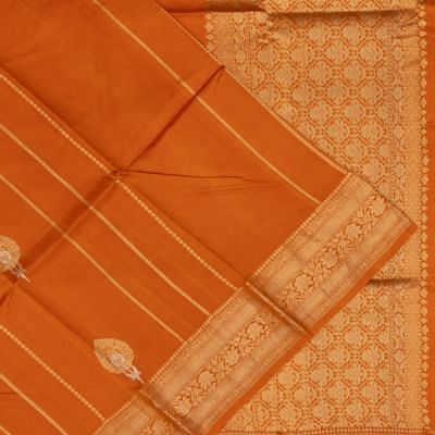 Banarasi Katan Silk Vertical Lines And Butta Mustard Yellow Saree