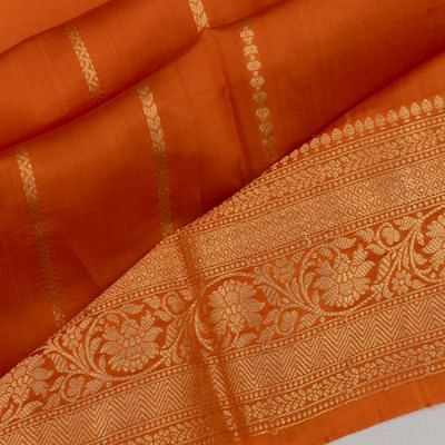 Banarasi Katan Silk Vertical Lines And Butta Mustard Yellow Saree