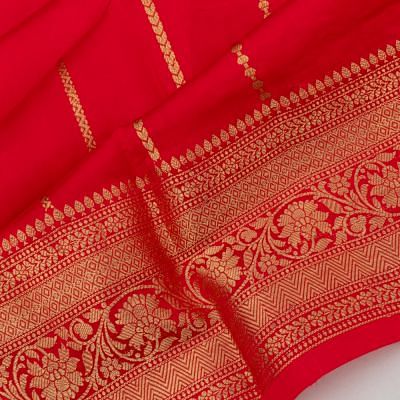 Banarasi Katan Silk Vertical Lines And Butta Pinkish Red Saree