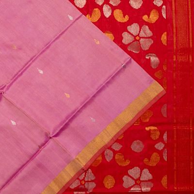 Uppada Silk Butta Pink Saree With Jamdani Pallu