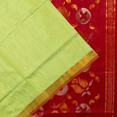 Uppada Silk Butta Green Saree With Jamdani Pallu