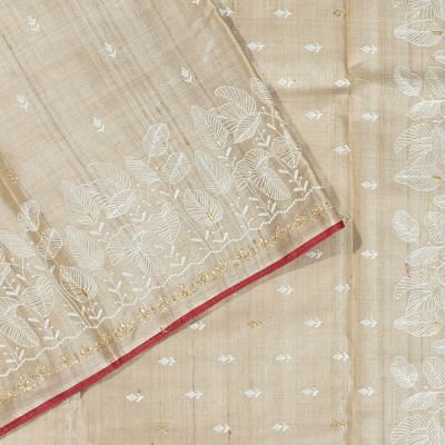 Bhagalpuri Tussar Butta Beige Saree