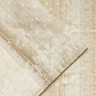 Bhagalpuri Tussar Butta Beige Saree