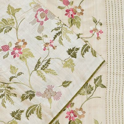 Bhagalpuri Tussar All Over Floral Embroidery Beige Saree