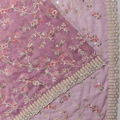 Organza Tissue Embroidery Jaal Pink Saree