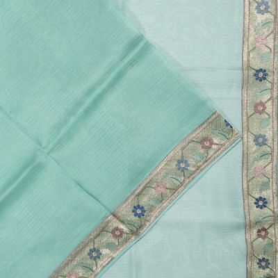 Organza Horizontal Lines Sea Green Saree