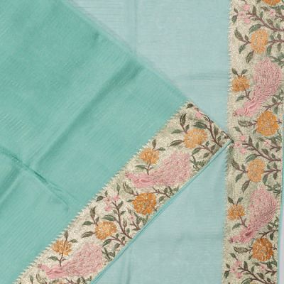 Organza Horizontal Lines Sea Green Saree