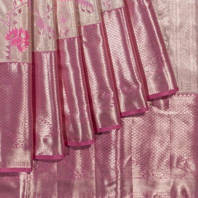 Kanchipuram Silk Tissue Jaal Silver Saree