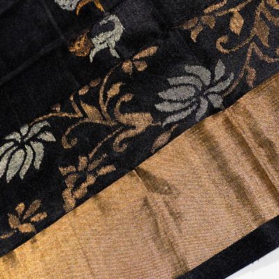 Uppada Silk Butta Jamdani Black Saree