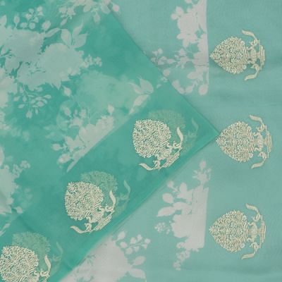 Organza Floral Printed Sea Green Saree