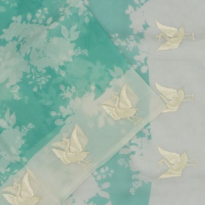 Organza Floral Printed Sea Green Saree