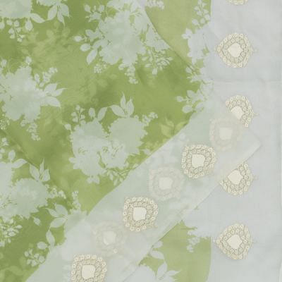 Organza Floral Printed Green Saree